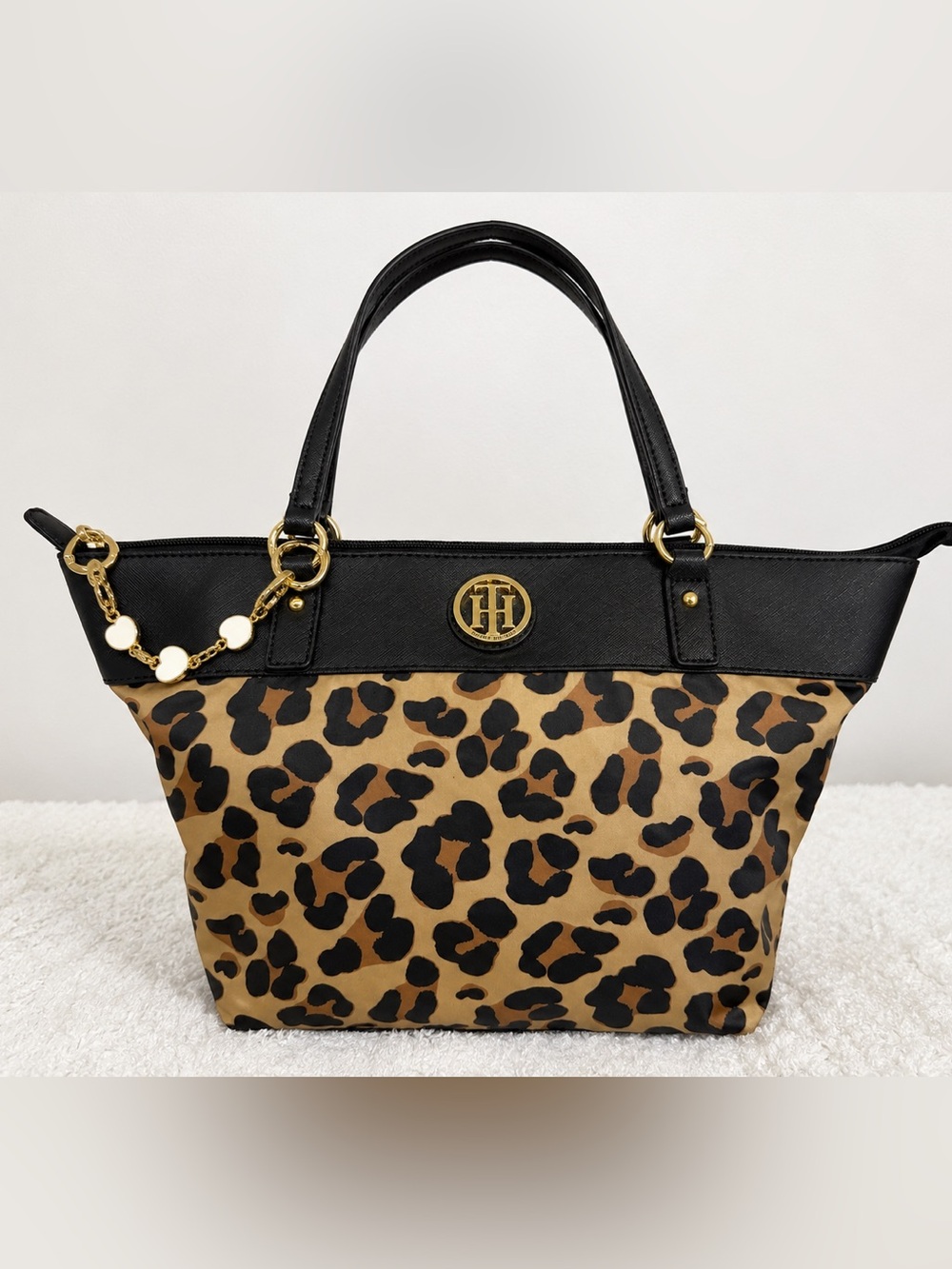 Tommy Hilfiger Leopard Print Tote in Black and Brown